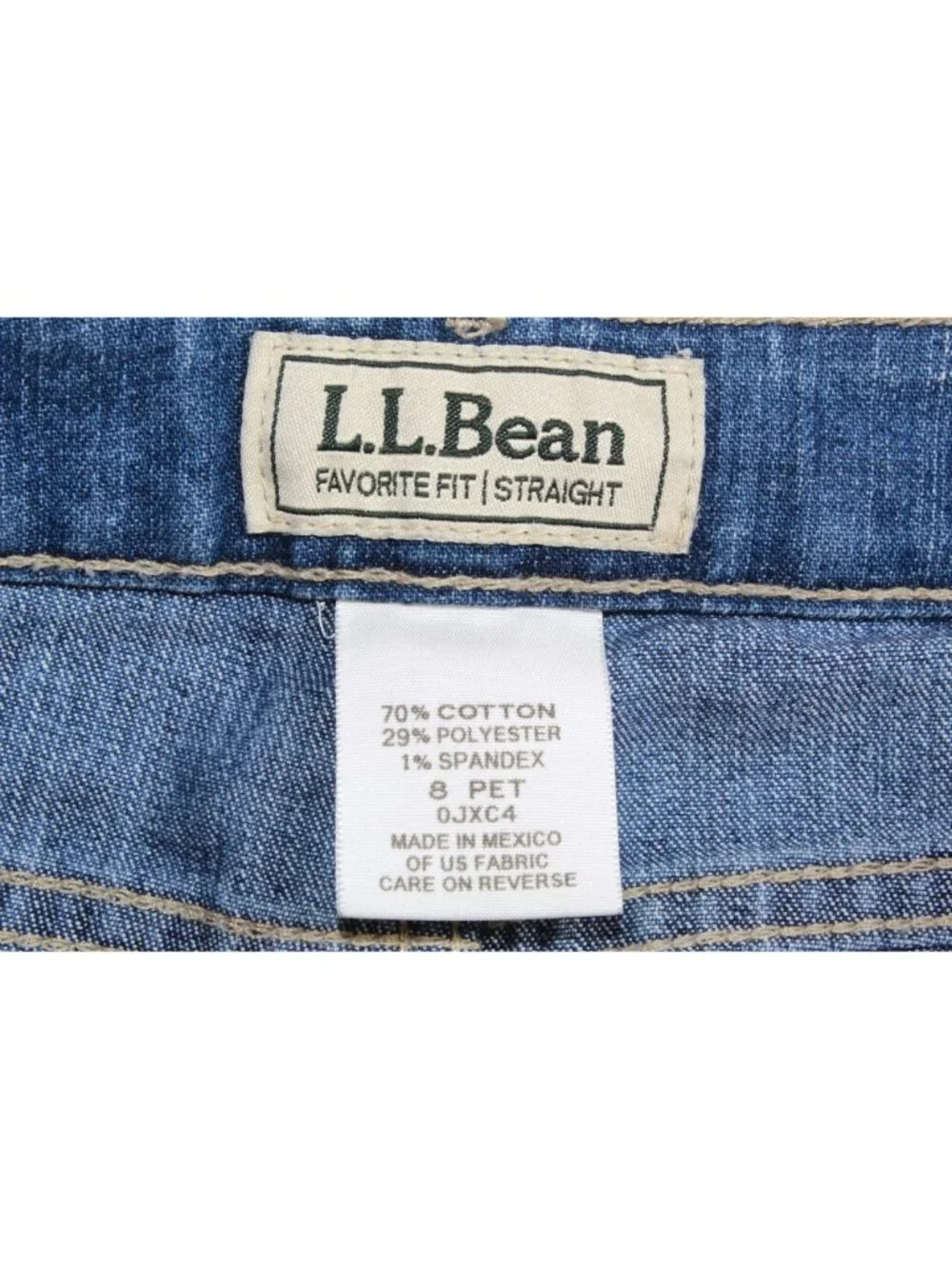 LL Bean Women's Favorite Fit Straight Jeans Blue Stretch Denim Pants Size 8 Pet